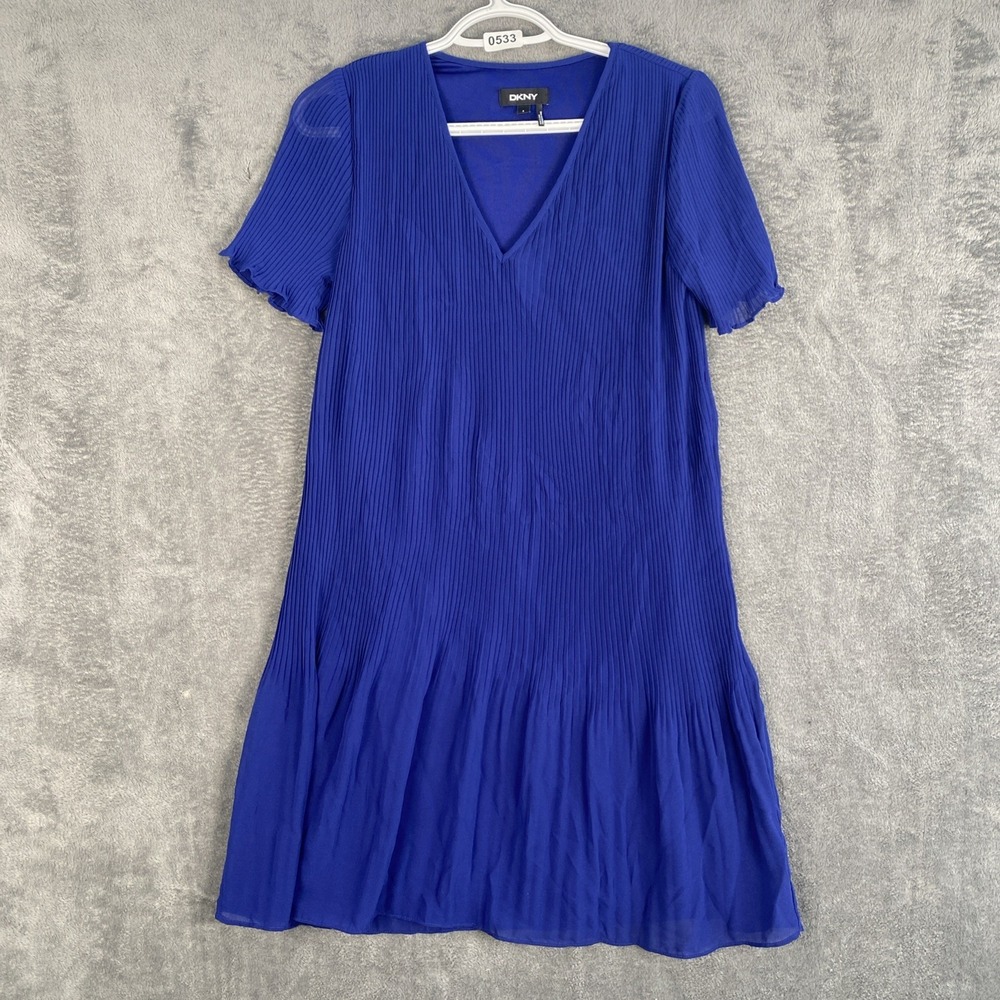 DKNY size 2 royal blue pleated midi dress preppy minimalist